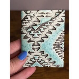 Turquoise Tooled Leather Aztec Card Wallet Pocket Southwestern Small